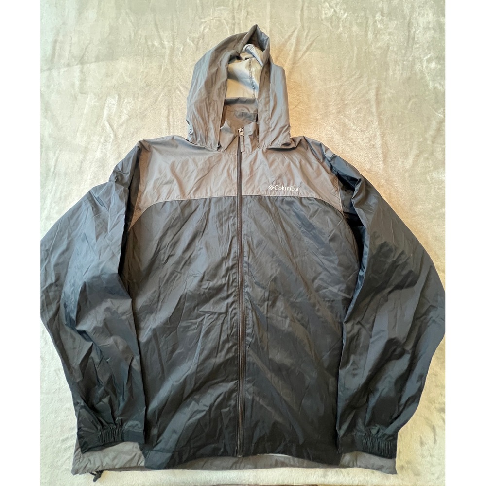 Columbia Rain Jacket Mens XL Black Grey Glennaker Lake Hooded Shell